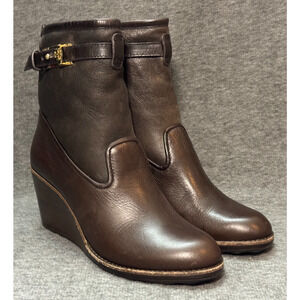 Tory Burch Primrose Boots Brown Leather Faux Fur Zip Up - Womens 8